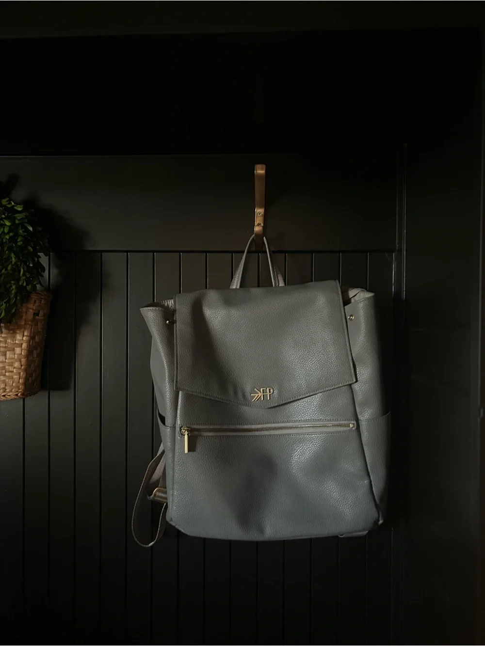 Freshly Picked Classic Diaper Bag II in Stone Color Pebbled Leather Lg Backpack
